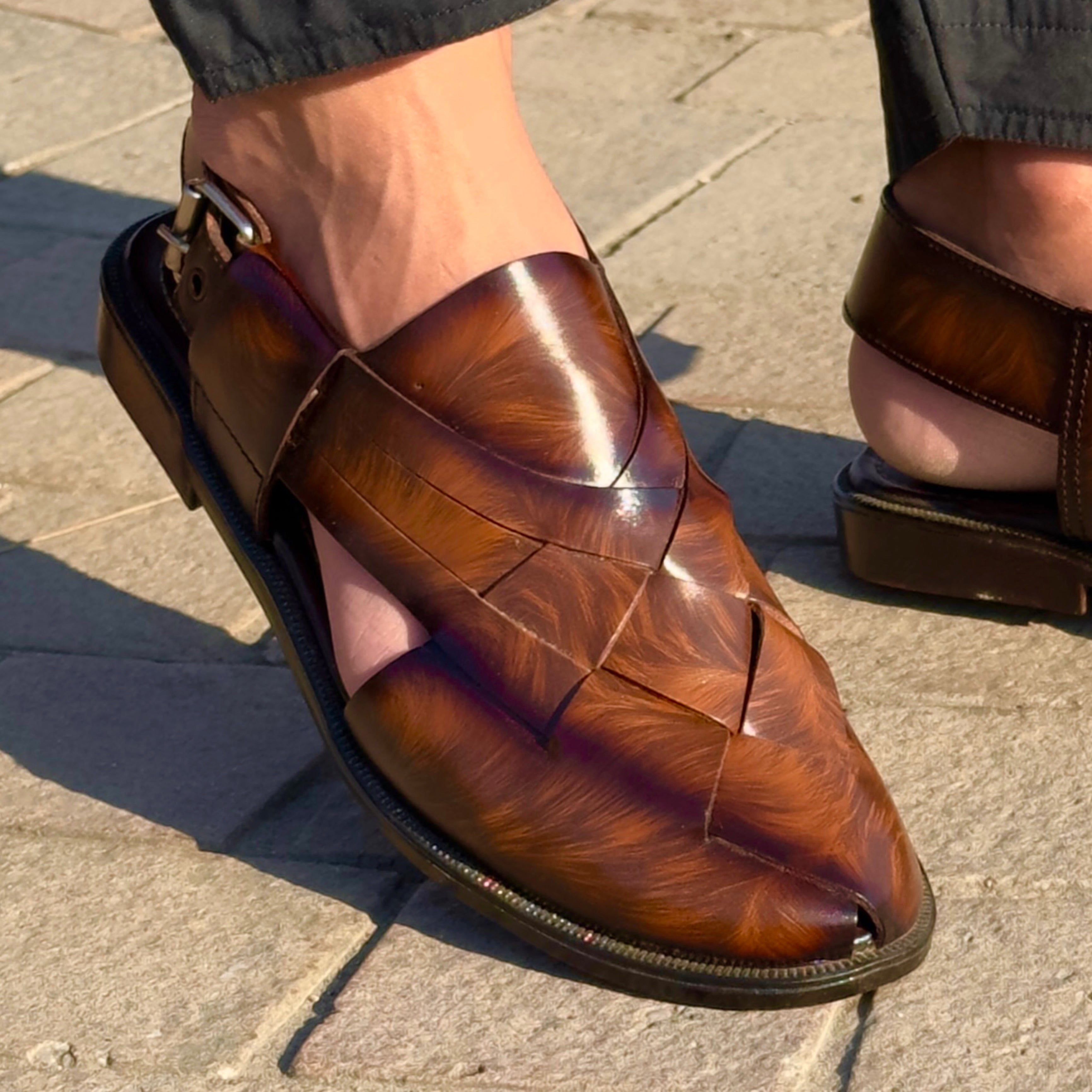 Babar-sheer staped leather peshawari sandal